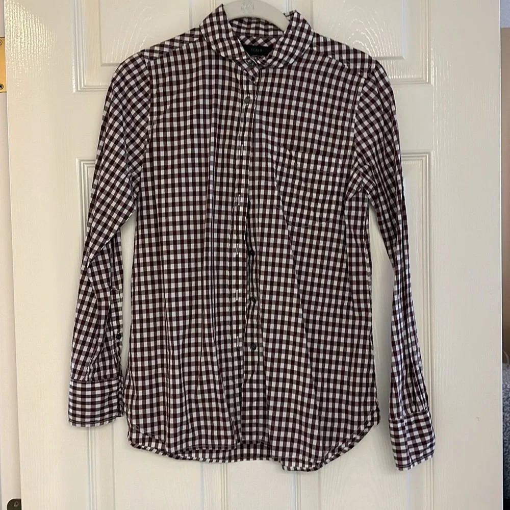 J.Crew Maroon & White Check Button-Down Shirt – Size 0